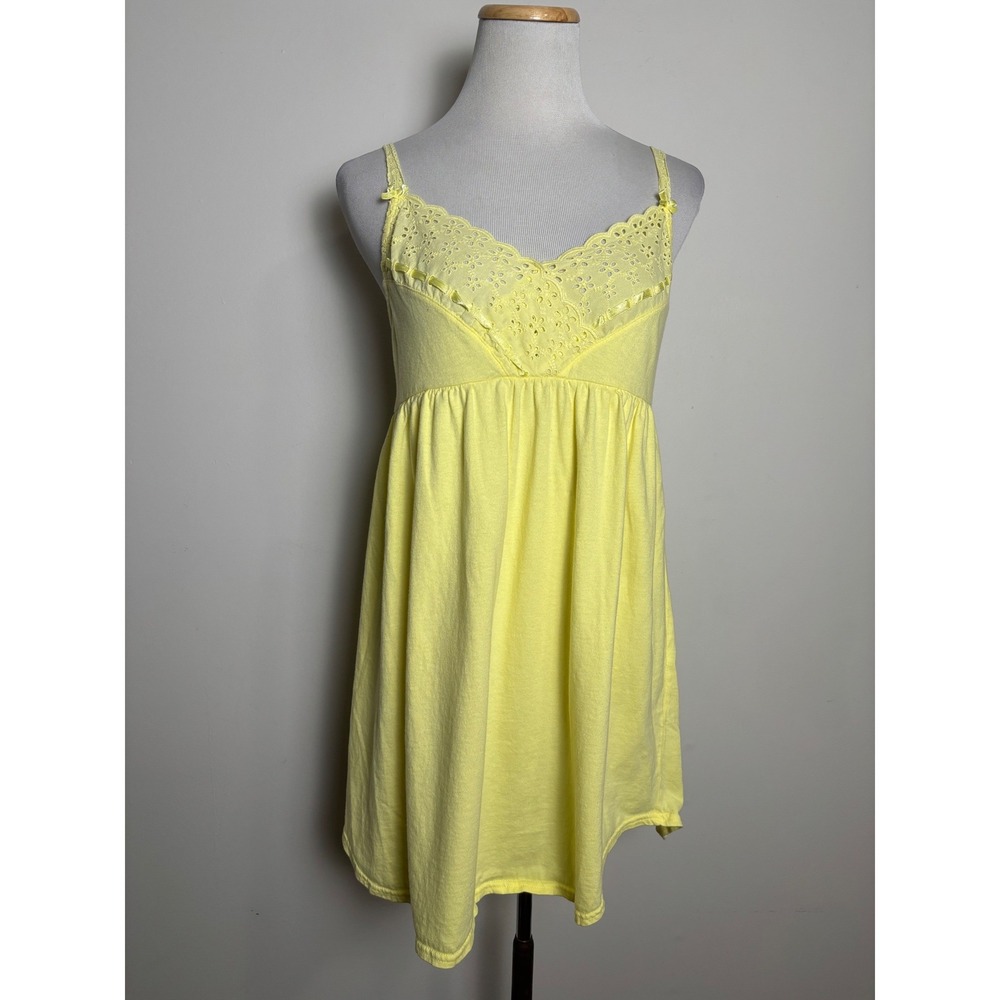 Victoria's Secret VTG Y2K Babydoll Cami Top S Yellow Cotton Coquette Eyelet Lace